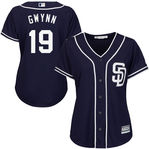 Padres #19 Tony Gwynn Navy Blue Alternate Women's Stitched MLB Jersey - Click Image to Close
